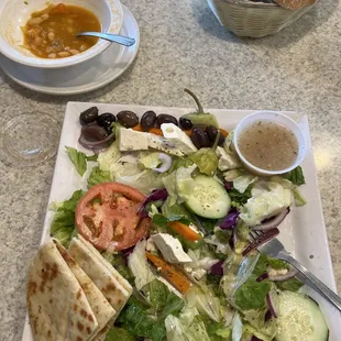 Navy bean soup, Greek salad, side of bread
