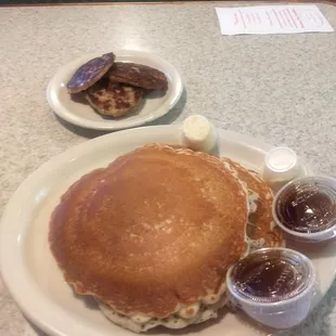 Sausage links and 3 butter milk pancakes