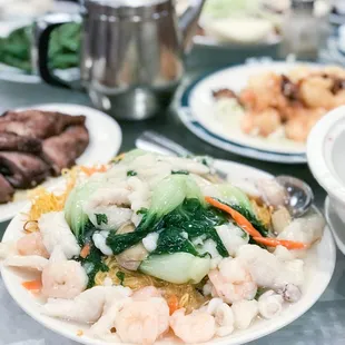 Seafood Chow Mein with Crispy Noodles