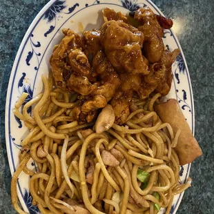 a plate of chinese food