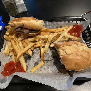 Steak and cheese sub with fries