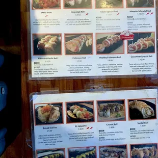 Rolls with pictures menu