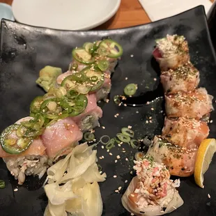 Jalapeño yellowtail and healthy full moon roll