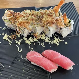 Crunch roll and Toro sushi