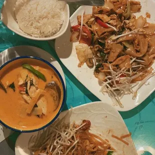 Chicken pad thai, Red Curry Bowl, Pad See Ew Noodles