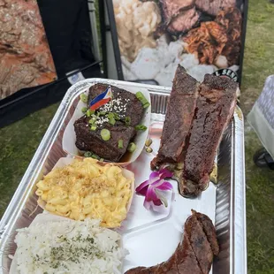 Pork belly, adobo longanisa and ribs.