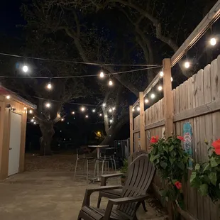 Outdoor seating area plus picnic tables.