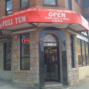 the entrance to the restaurant