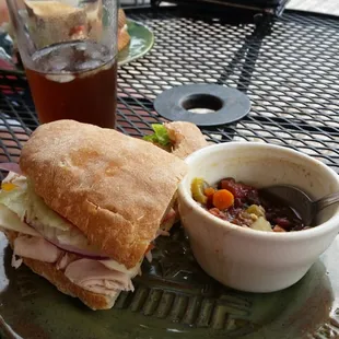a sandwich and a bowl of soup