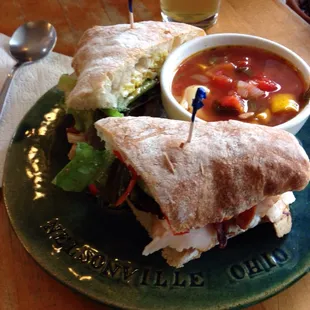 Turkey bacon sandwich and tortellini soup on their personalized platter!