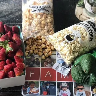 Mom picked up our favs. 4/$5 avocados &amp; freshly popped kettle &amp; caramel popcorn $ 5 2.27.19