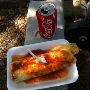 Worth the trip: $3 tamale, $1 Coke. No trans fat, no lard. Delicious