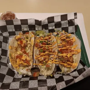 Shrimp Tacos ( I was getting ready to start eating so that is why the first taco on the left was like that)!