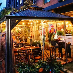 outdoor covered and heated seating space