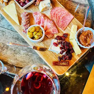 cheese and charcuterie board with Pinot Noir