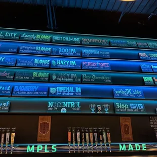 the beer selection on the wall