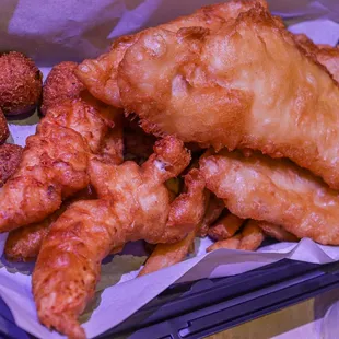 a basket of fried fish
