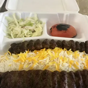 #1 Koobideh Kabob Plate with 2 skewers ($11.98)