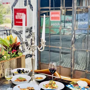 Our dinner spread laid out on the patio!