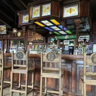 Bar area with beautiful stained glass