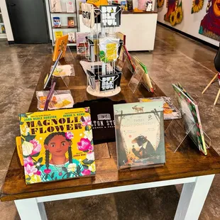 a table with books on it