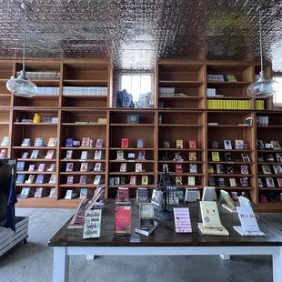 a bookshelf in a public library