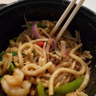 XO Seafood stir fry udon noodles.  It&apos;s tasty just a bit salty