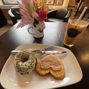 Cinnamon heart pastry with a match donut ...