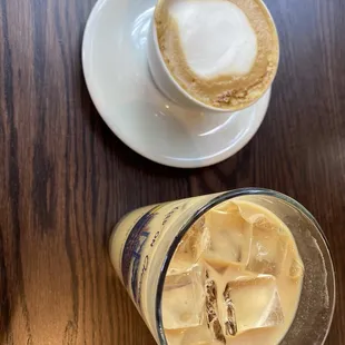 Flat white and iced latte