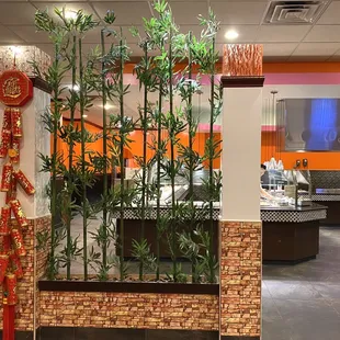 a bamboo screen in a restaurant