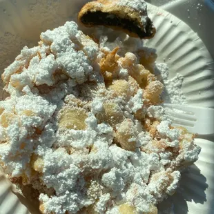 I ordered a funnel with fresh strawberries and peaches, caramel &amp; cream cheese drizzle, and whipped cream.