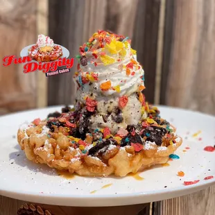 Oreo funnel with fruity pebbles