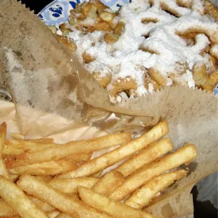 french fries, funnel cake