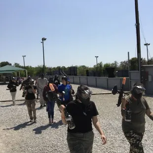 The group walking to the first field.
