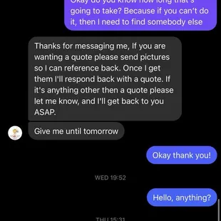 No response after telling me to wait 1 day...
