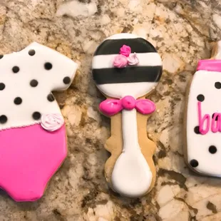 Pink and black baby shower cookies