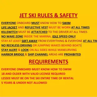 Rules and safety for jet ski rentals