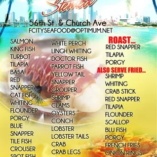 a list of the different types of seafood
