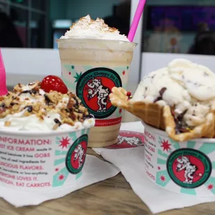 three cups of ice cream