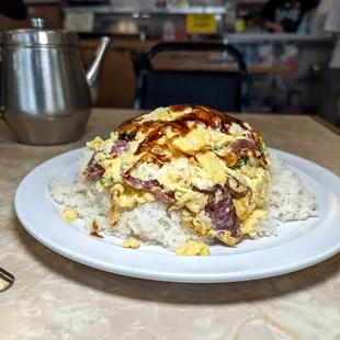scrambled egg with Chinese sausage over rice $9.50