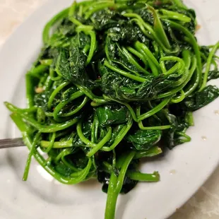 Stir fry sweet potato leaf with shrimp paste