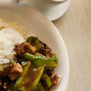 Sparerib and bitter melon rice with HK tea