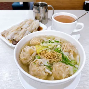 Wonton noodle soup, Hong Kong milk tea, liver rice rolls