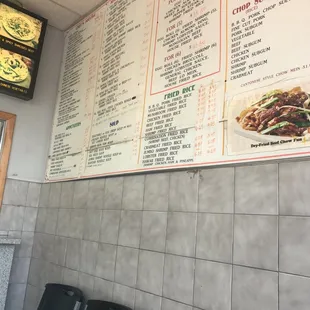 a menu on the wall