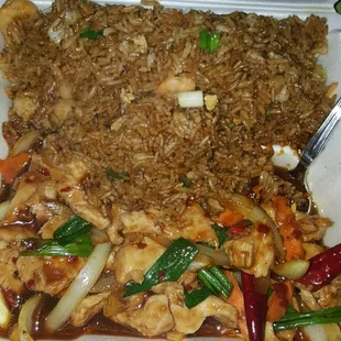 &quot;Mongolian chicken&quot; w/ shrimp fried rice