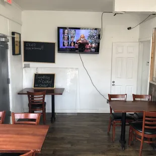a television in a restaurant