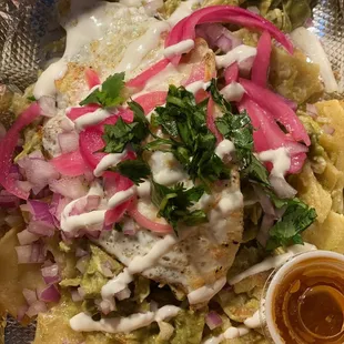 Green Chilaquiles w/ Carne Asada &amp; a fried egg