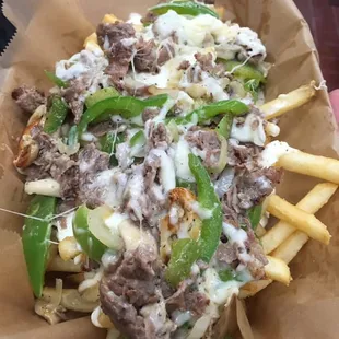 Funky Philly cheese steak fries!!