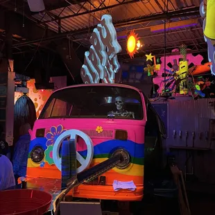 a brightly colored vw bus