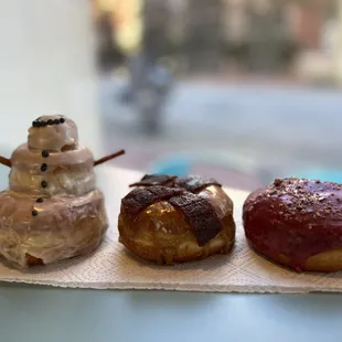 a snowman and a doughnut
